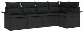 Conjunto de Sofá de Jardim com 5 Peças e Almofadas Preto Rattan Versát