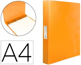 Pasta 4 Argolas 25 mm Mistos Polipropileno Din A4 Laranja Fluor Opaco