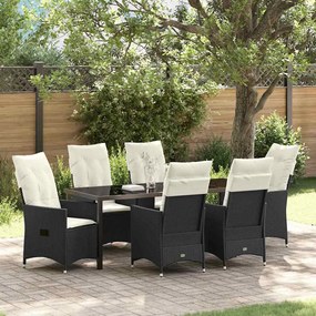 vidaXL Conjunto de Jantar para o Jardim 7 Peças com Almofadas em Rattan e Poliéster Preto