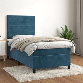 Cama com molas/colchão 90x190 cm veludo azul-escuro