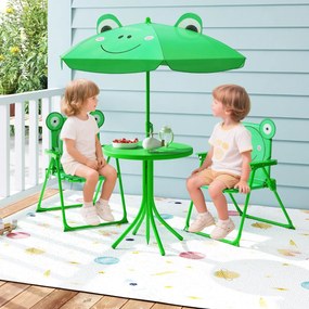 Conjunto de piquenique para Crianças 3-6 anos Mesa de atividades ao ar livre com 2 cadeiras dobráveis e guarda-sol ajustável em altura Verde