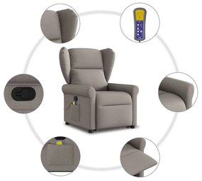 Poltrona elevatória de massagens tecido cinzento-acastanhado