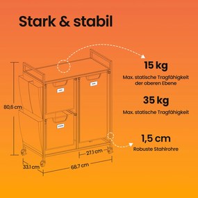 Cesto para roupa suja com 3 compartimentos dois cestos de 25 L e um de 50 L castanho + preto + cinzento
