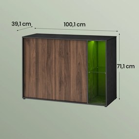 Armário de arrumação 39,1 x 100,1 x 71,1 cm com iluminação e prateleira de vidro, montagem rápida sem ferramentas Castanho + preto