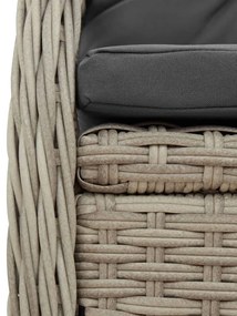 7 pcs conj. jantar p/ jardim c/ almofadões vime PE cinza-claro