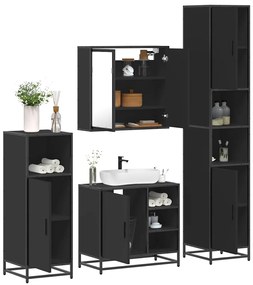 vidaXL 4 pcs conjunto móveis casa de banho derivados de madeira preto