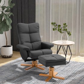 Poltrona relax reclinável, poltrona de sala com apoio para os pés, pufe, compartimento de arrumação e revestimento sintético na cor preta