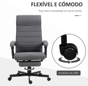 Cadeira de Escritório Giratória Reclinável com Altura Ajustável e Apoio para os Pés Retrátil 68x67x106-114 cm Cinza