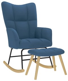 vidaXL Cadeira de baloiço com apoio de pés tecido azul