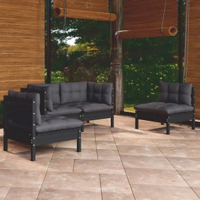vidaXL 4 pcs conjunto lounge jardim c/ almofadões pinho maciço