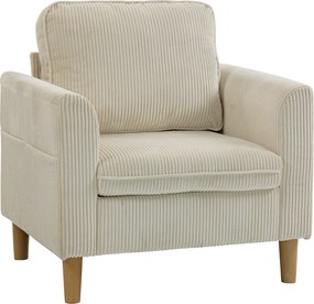 HOMCOM Poltrona de Sala em Veludo Cotelê Poltrona 1 Lugar Estofada com Assento Largo e Almofada com Molas 83x74x87 cm Bege | Aosom Portugal