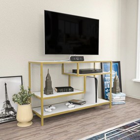 Móvel TV Robbins – Dourado e Branco – 120 cm x 39 cm x 75 cm