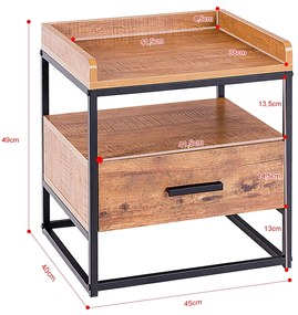 Mesa auxiliar para sofá, mesa de cabeçeira 49 x 45 x 40 cm Preto e Castanho