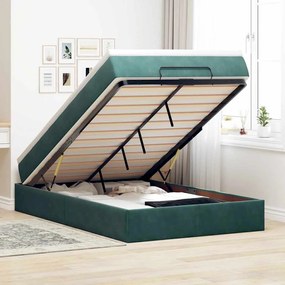 Estrutura de cama otomana com colchão verde escuro veludo