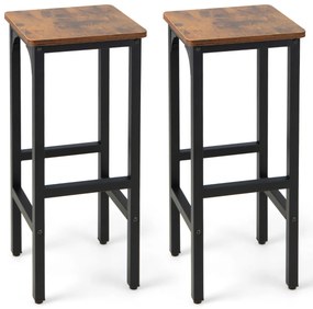 Conjunto de 2 bancos de bar com 71,5 cm de altura e estrutura metálica com apoio para os pés para sala de jantar Cozinha Pub Restaurante Castanho
