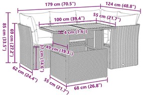 5 pcs conjunto sofás de jardim com almofadões vime PE preto