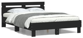 vidaXL Estrutura de cama com cabeceira e luzes LED 120x190 cm preto