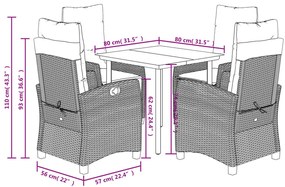 5 pcs conjunto de jantar p/ jardim c/ almofadões cinzento claro