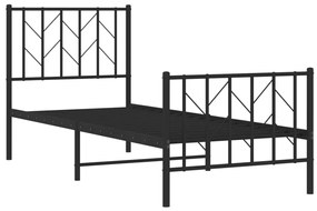 Estrutura de cama com cabeceira e pés 75x190 cm metal preto