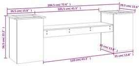 Banco c/ vasos 184,5x39,5x56,5cm madeira de pinho maciça branco