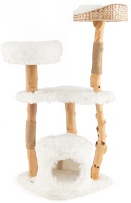 Árvore para gatos de 70" de altura, torre de 4 camadas com 3 poleiros e bolas penduradas - bege