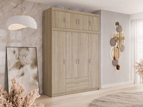 Roupeiro Novduni 106, Carvalho sonoma, 246x177x53cm, 178 kg, Portas para roupeiro: Com dobradiças, Número de prateleiras: 8, Número de prateleiras: 8