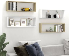 vidaXL Estantes parede cúbicas 4pcs contr. 80x15x26,5 cm branco/sonoma