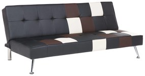 Sofá-cama de 3 lugares em pele sintética patchwork preto castanho e branco OLSKER Beliani