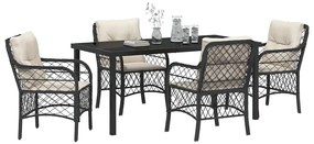 Conjunto de Jantar de Jardim com 5 Peças da e Almofadas Pretas em Ratt