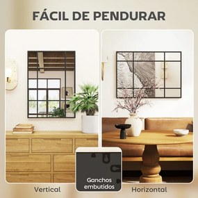 Espelho Retangular de Parede Espelho de Janela 70x50 cm com Moldura Metálica Espelho Decorativo para Sala Quarto Preto