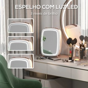 Mini Frigorífico de Cosméticos 6L de 9V com Porta com Espelho e Luz LED Ajustável em 3 Níveis 24,3x19,4x35,6 cm Branco