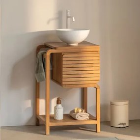 Conjunto De Móvel De Casa De Banho Em Madeira De Teca Bradley Cerâmica Branca Redonda Ø30 Cm Calgari & Sem Espelho & Branco ?30 - Sklum