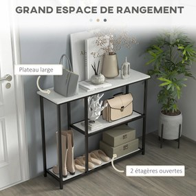 Mesa consola de 100 cm, com 3 níveis, tampos com efeito de mármore, estrutura em aço, branco