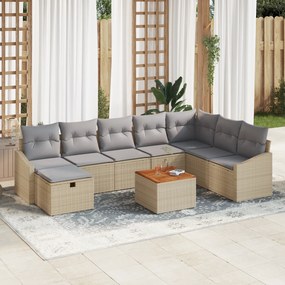 Conjunto de Sofás de Jardim de 9 Peças com Almofadas de Rattan Poli Be