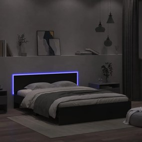 vidaXL Estrutura de cama com cabeceira e luzes LED 160x200 cm preto