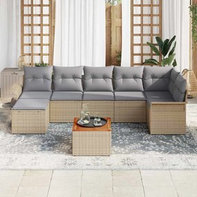 Conjunto de Sofá de Jardim com 8 Peças e Almofadas Bege em Rattan Sint