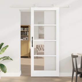 Porta Deslizante vidaXL com Conjunto de Ferragens 'ORKDAL'Branco Madeira Sólida e Vidro