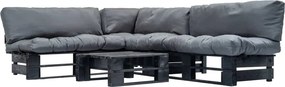 vidaXL Sofás de paletes jardim 4 pcs almofadões cinzentos madeira