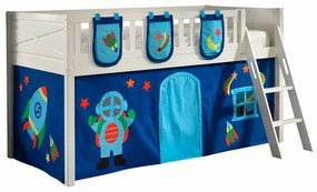 Conjunto cama alta Infantil SCOTT + cortina de brincar ASTRO + 3 bolsos de arrumação Branca