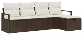Conjunto de Sofá de Jardim 5 Peças com Almofadas Marrons em Rattan Sin