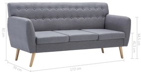 Sofá de 3 lugares estofos de tecido 172x70x82 cm cinzento claro