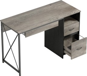 HOMCOM Mesa de Computador 120×50 cm Mesa com Arrumação Bandeja para Teclado Compartimento Aberto e 2 Gavetas Cinza | Aosom Portugal