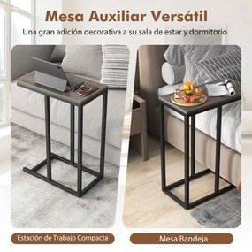 Mesa de apoio em forma de C para sofá e cama Altura 64 cm com estrutura metálica para sala de estar Espaços pequenos Cinzenta