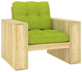 Cadeira de jardim + almofadões verde brilhante pinho impregnado