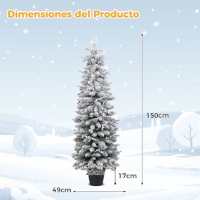 Árvore de Natal artificial com neve de 150 cm pré-iluminada com 249 ramos 120 luzes LED 8 modos de iluminação Verde e branca