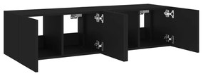 Móveis de parede p/ TV com luzes LED 2 pcs 60x35x31 cm preto