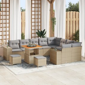 Conjunto de Sofá de Jardim vidaXL de 12 Peças com Almofadas Bege Ratta