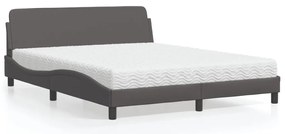 Cama com colchão 160x200 cm couro artificial cinzento