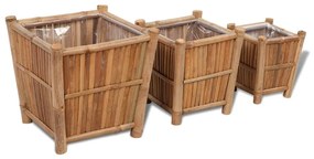 vidaXL Vasos/floreiras em bambu 3 pcs forro de nylon