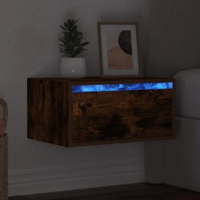 Mesa de cabeceira de parede com luzes LED carvalho fumado